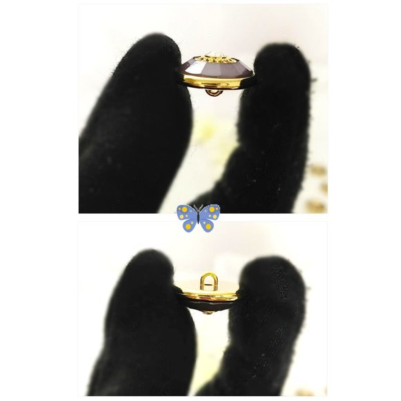 Set of 7 Round Button Grey Gold Clear Faceted Resin Metal-like Gold Base Shank - Picture 5 of 8